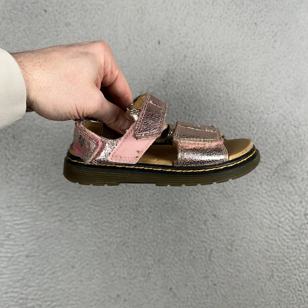 Dr. Martens Romi J Kids Metallic Pink Leather Sandals US 12 AW004 SH12U